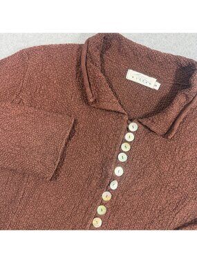 Willow Women's S Brown Textured Knit Collared Cardigan Jacket Button Front